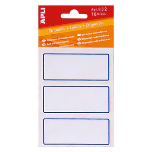 Apli Etiquetas Adhesivas Escolares Basicas - Tamaño 78x34mm - 6 Hojas (18 Etiquetas) - Adhesivo Permanente de Alta Calidad - Color Blanco con Ribete A