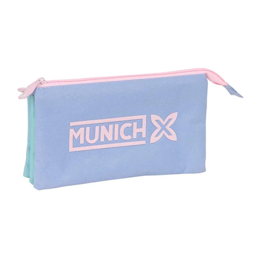 Safta Munich Mellow Portatodo - 3 Compartimentos con Cremalleras - Bolsillo Interior - 0.6L - 220x30x120mm - Color Azul Claro 1