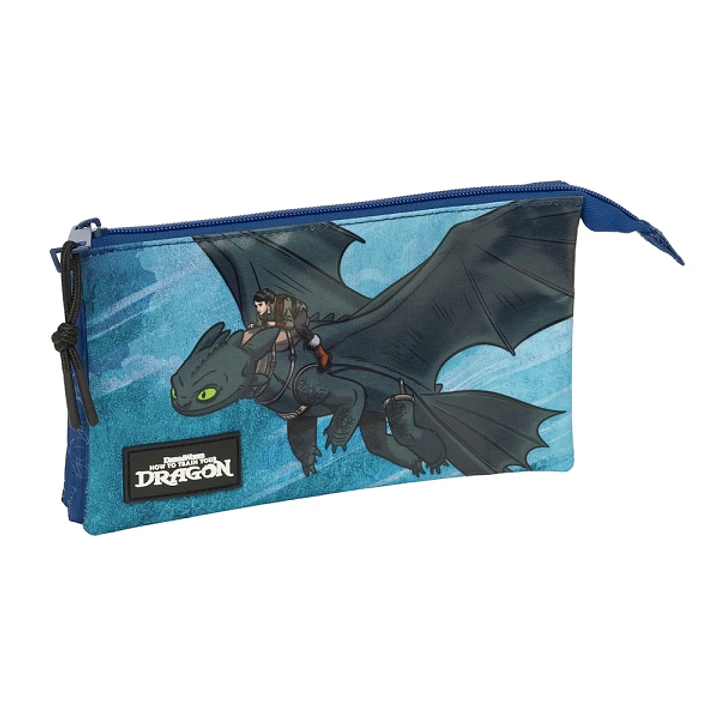 Safta Como Entrenar a Tu Dragon Portatodo - 3 Compartimentos con Cremalleras - Bolsillo Interior - 0.6L - 220x30x120mm - Color Azul Marino 1