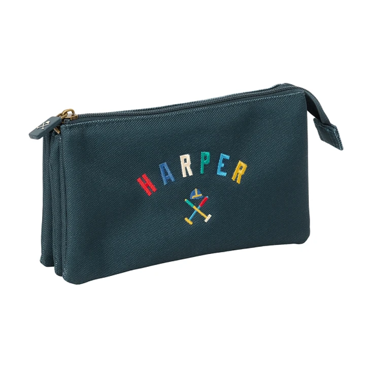 Safta Harper and Neyer Portatodo - 3 Compartimentos con Cremalleras - Bolsillo Interior - 0.6L - 220x30x120mm - Color Azul Marino 1