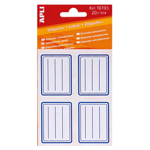 Apli Etiquetas Adhesivas Escolares Basicas - Tamaño 50x38mm - Ribete Azul - Adhesivo Permanente - Ideal para Marcar e Identificar - Color Blanco