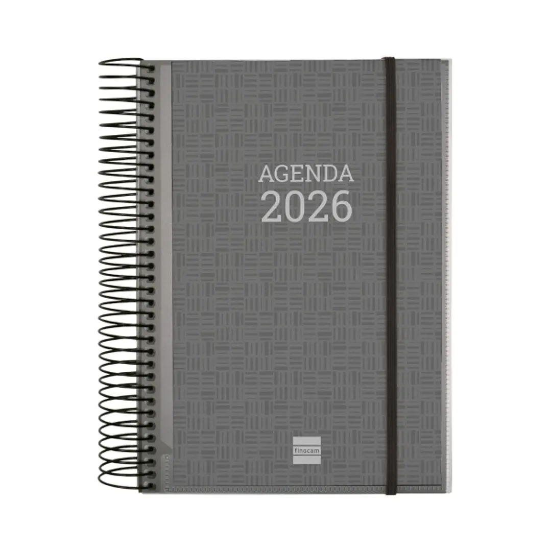 Finocam Basics Agenda - Anual 2026 - con Espiral - Personalizable - Formato E10 - 175x29x212mm - 1 Dia por Pagina - Color Gris 1