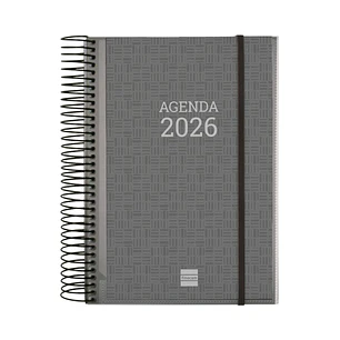 Finocam Basics Agenda en Catalan - Anual 2026 - con Espiral - Personalizable - Formato E10 - 175x29x212mm - 1 Dia por Pagina - Color Gris