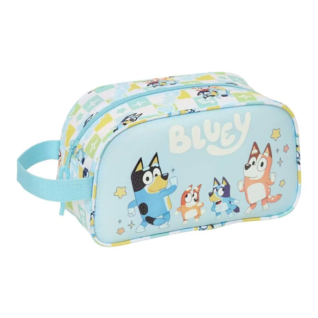 Safta Bluey Ready Neceser - Adaptable a Carro - Asa de Mano Lateral - Organizadores con Compartimentos - 26x15x12cm - Color Azul Pastel 1
