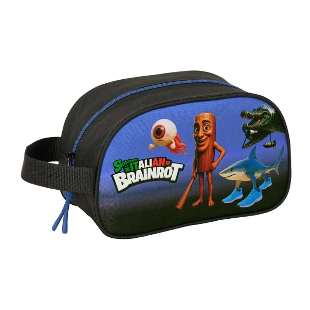 Safta Brainrot Neceser - Adaptable a Carro - Asa de Mano Lateral - 26x15x12cm - Color Negro y Azul 1