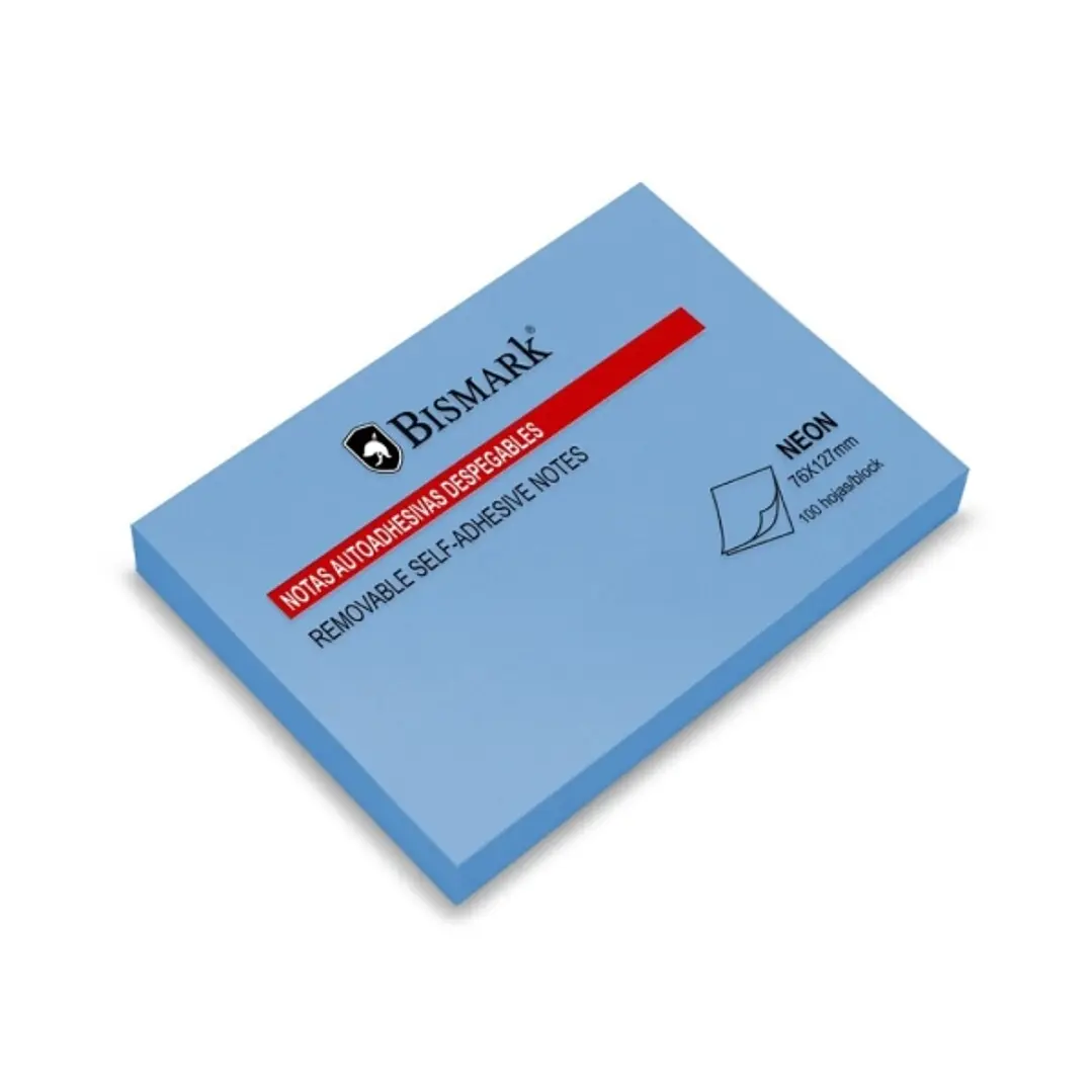 Bismark Bloc de 100 Notas Adhesivas 76x127mm - Color Azul Neon 1
