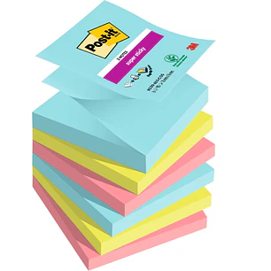 Post-It Super Sticky Pack de 6 Blocs de 90 Notas Adhesivas Reposicionables - Forma Cuadrada - 76x76mm - en Zig-Zag - Colores Surtidos