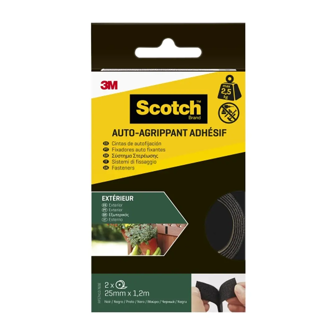 Scotch Cierres Adhesivos Reposicionables - 25mm x 1.2m - Uso en Exterior - Color Negro 1
