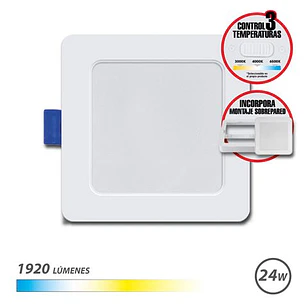 Elbat Downlight Cuadrado 24W - 1920Lm - Selector 3 Temperaturas+Sobrepared - Color Blanco