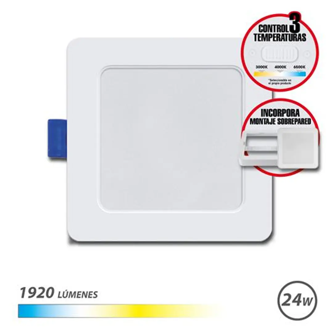 Elbat Downlight Cuadrado 24W - 1920Lm - Selector 3 Temperaturas+Sobrepared - Color Blanco 1