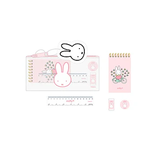 Safta Miffy Flores Pack Escolar con Portatodo de PVC - Cierre ZIP - Regla 15cm - 2 Lapices - Sacapuntas - Goma - Bloc de Notas con 70 Hojas - Multicol