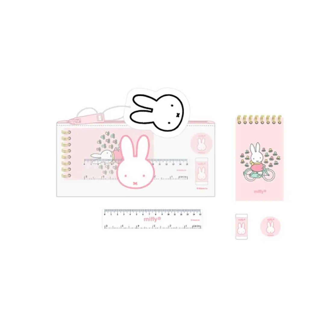 Safta Miffy Flores Pack Escolar con Portatodo de PVC - Cierre ZIP - Regla 15cm - 2 Lapices - Sacapuntas - Goma - Bloc de Notas con 70 Hojas - Multicol 1