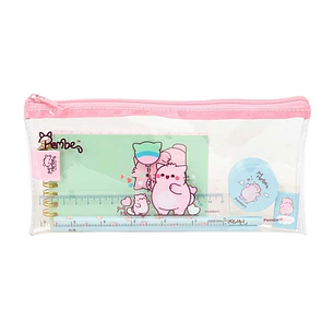 Safta Pembe The Pink Cat Pack Escolar con Portatodo de PVC - Cierre ZIP - Regla 15cm - 2 Lapices - Sacapuntas - Goma - Bloc de Notas con 70 Hojas - 22