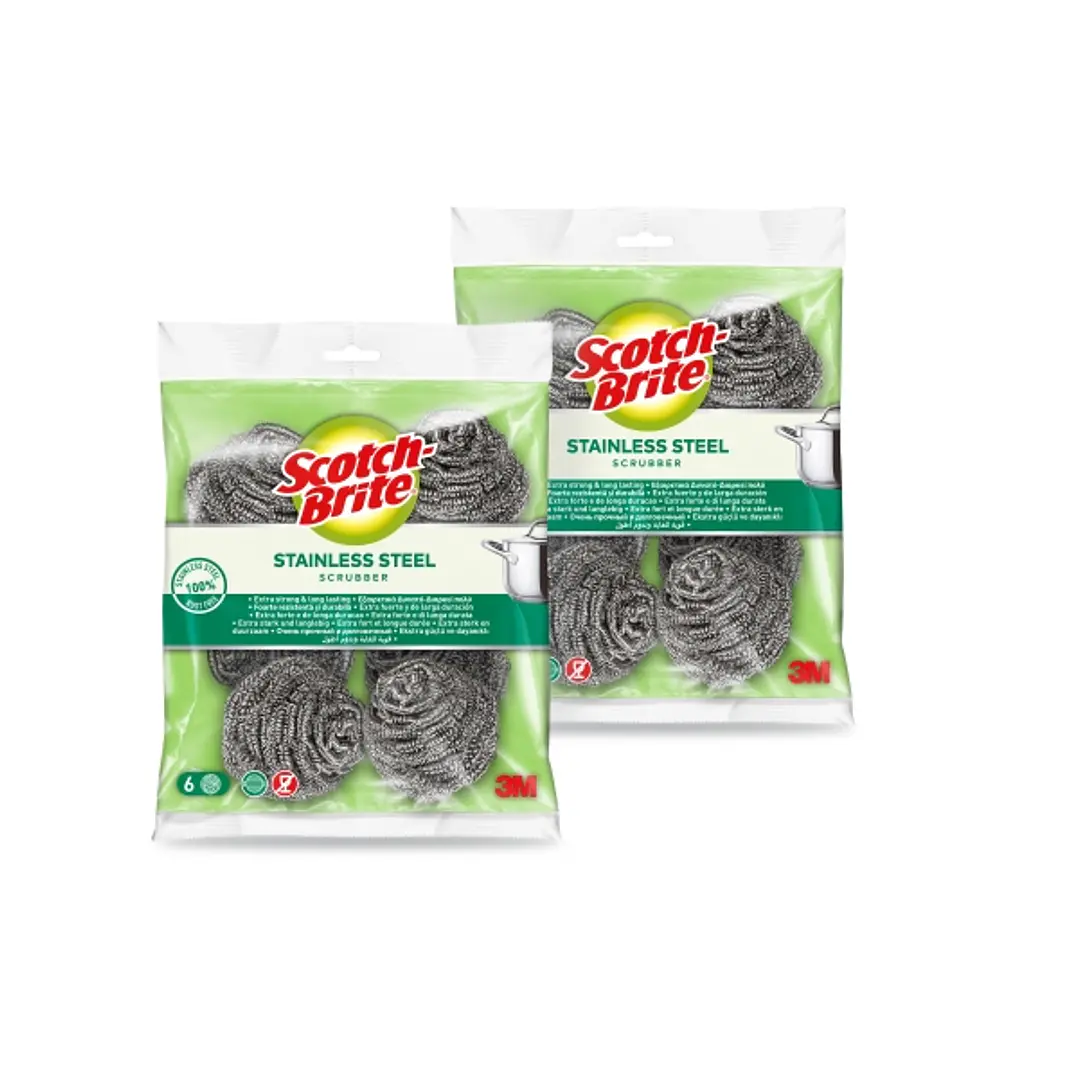 Scotch-Brite 2 Packs de 6 Estropajos de Acero Inoxidable - Color Gris Metalizado 1