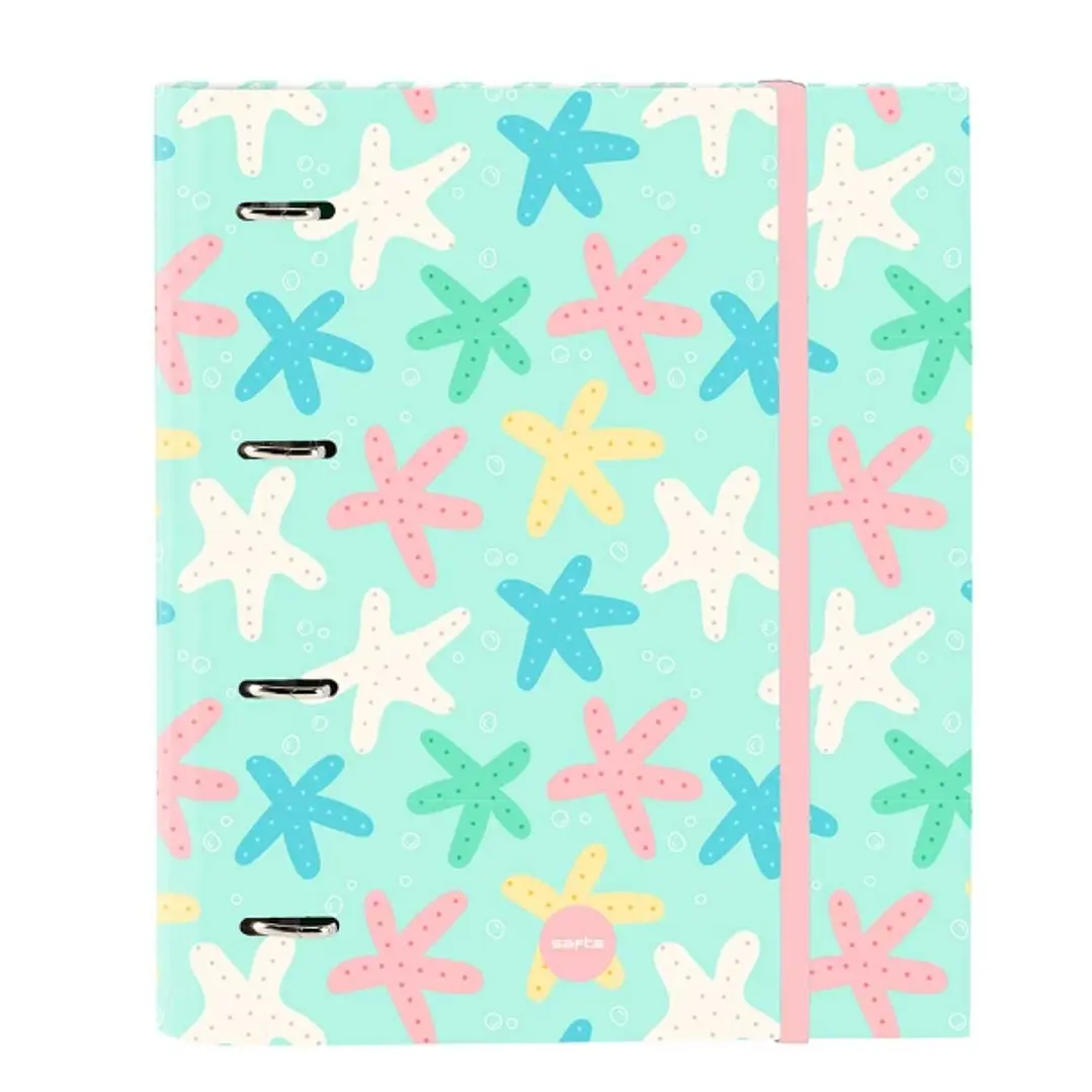 Safta Estrellas Carpeta de 4 Anillas de 35mm - Recambio de 100 Hojas A4 - Cuadricula de 5x5mm - 80g/m2 - Separadores Internos - Goma Elastica - 27x32x 1