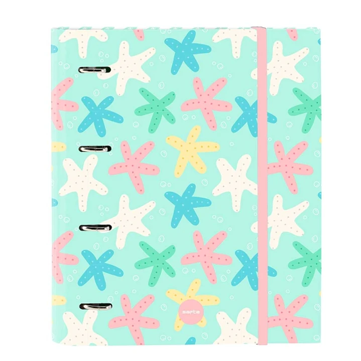 Safta Estrellas Carpeta de 4 Anillas de 35mm - Recambio de 100 Hojas A4 - Cuadricula de 5x5mm - 80g/m2 - Separadores Internos - Goma Elastica - 27x32x 1