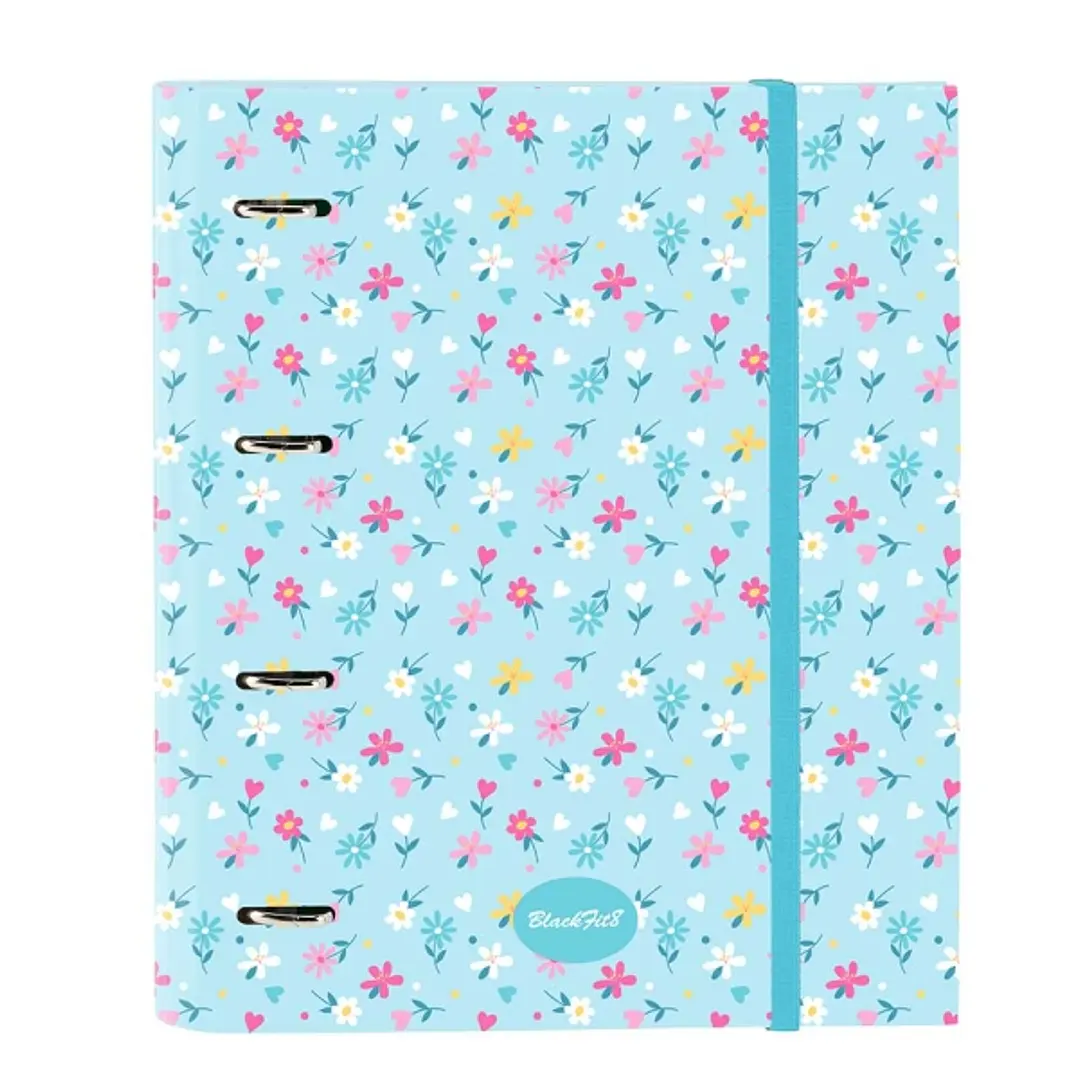Safta Blackfit8 Petalos Carpeta de 4 Anillas de 35mm - Recambio de 100 Hojas A4 - Cuadricula de 5x5mm - 80g/m2 - Separadores Internos - Goma Elastica  1