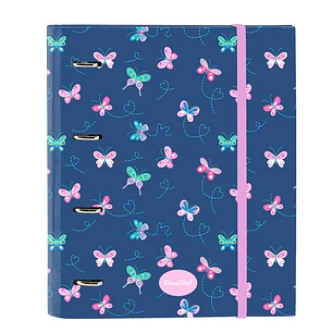 Safta Blackfit8 Mariposas Carpeta con 4 Anillas 35mm - Tapas Duras Forradas - Recambio 100 Hojas - Cuadriculas 5x5mm - Cierre Elastico - Separadores I