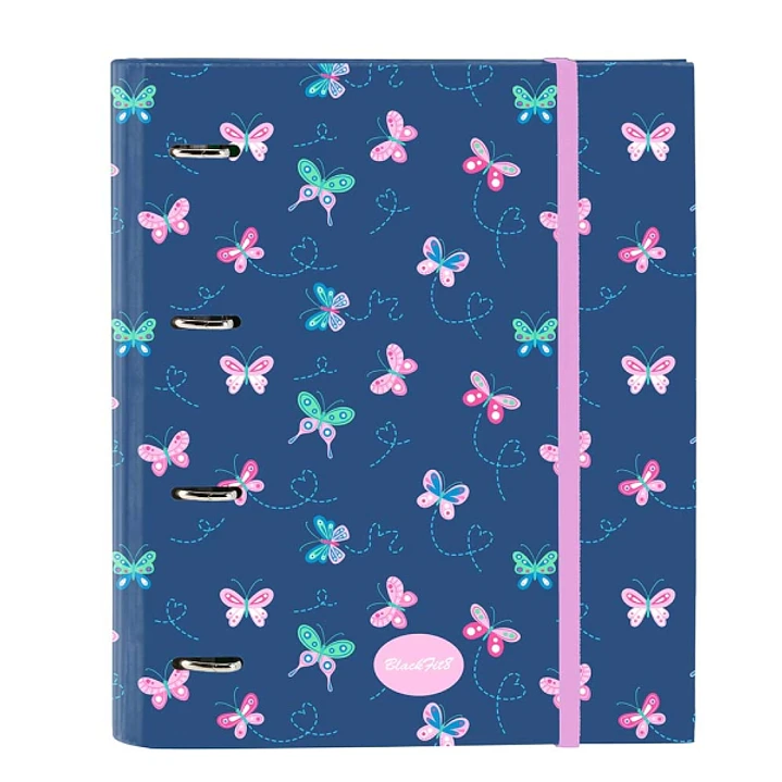 Safta Blackfit8 Mariposas Carpeta con 4 Anillas 35mm - Tapas Duras Forradas - Recambio 100 Hojas - Cuadriculas 5x5mm - Cierre Elastico - Separadores I 1