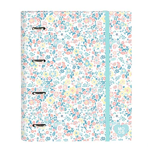 Safta Moos Fiori Carpeta con 4 Anillas 35mm - Tapas Duras Forradas - Recambio 100 Hojas - Cuadriculas 5x5mm - Cierre Elastico - 270x35x320mm - Color B