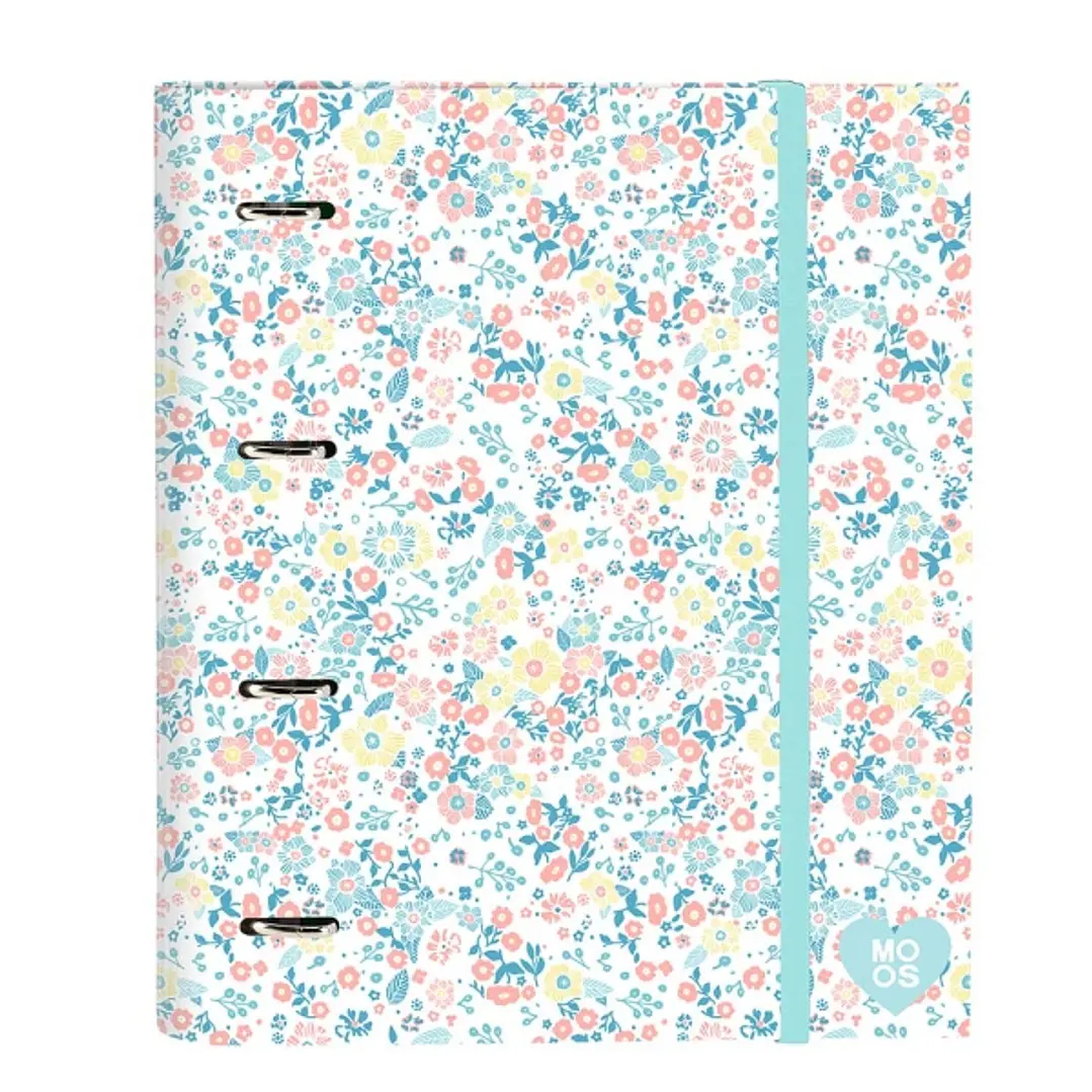 Safta Moos Fiori Carpeta con 4 Anillas 35mm - Tapas Duras Forradas - Recambio 100 Hojas - Cuadriculas 5x5mm - Cierre Elastico - 270x35x320mm - Color B 1