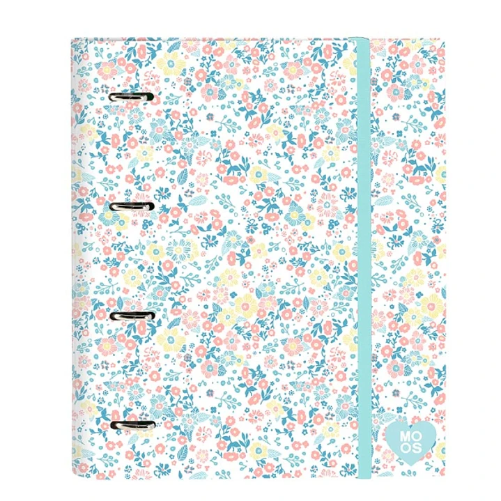 Safta Moos Fiori Carpeta con 4 Anillas 35mm - Tapas Duras Forradas - Recambio 100 Hojas - Cuadriculas 5x5mm - Cierre Elastico - 270x35x320mm - Color B 1