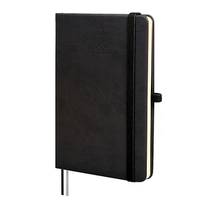 Finocam Minimal Textura Agenda - Anual 2026 - Tapa Dura - Cierre con Goma Elastica - Formato M4 - 124x16x174mm - Semana Vista Horizontal - Color Negro