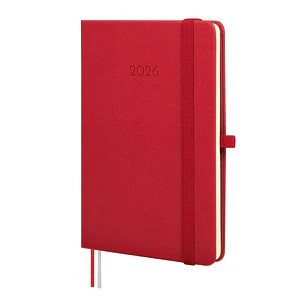 Finocam Minimal Textura Agenda - Anual 2026 - Tapa Dura - Cierre con Goma Elastica - Formato M4 - 124x16x174mm - Semana Vista Horizontal - Color Rojo