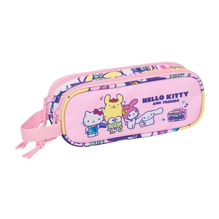 Safta Hello Kitty and Friends Portatodo - 2 Compartimentos con Cremallera - Asa Lateral - Capacidad 1L - 21x8x6cm - Color Rosa 1