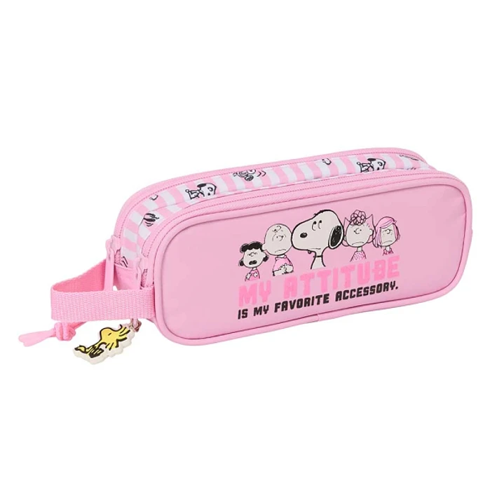 Safta Snoopy Portatodo - 2 Compartimentos con Cremallera - Asa Lateral - Capacidad 1L - 21x8x6cm - Color Rosa 1