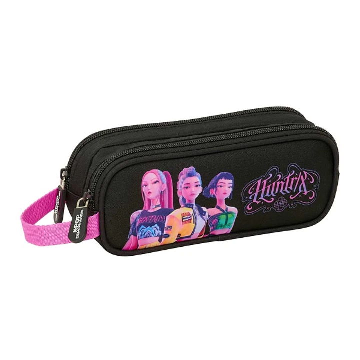 Safta K-Pop Demon Hunters Portatodo - 2 Compartimentos con Cremallera - Asa Lateral - Capacidad 1L - 21x8x6cm - Color Negro y Rosa 1