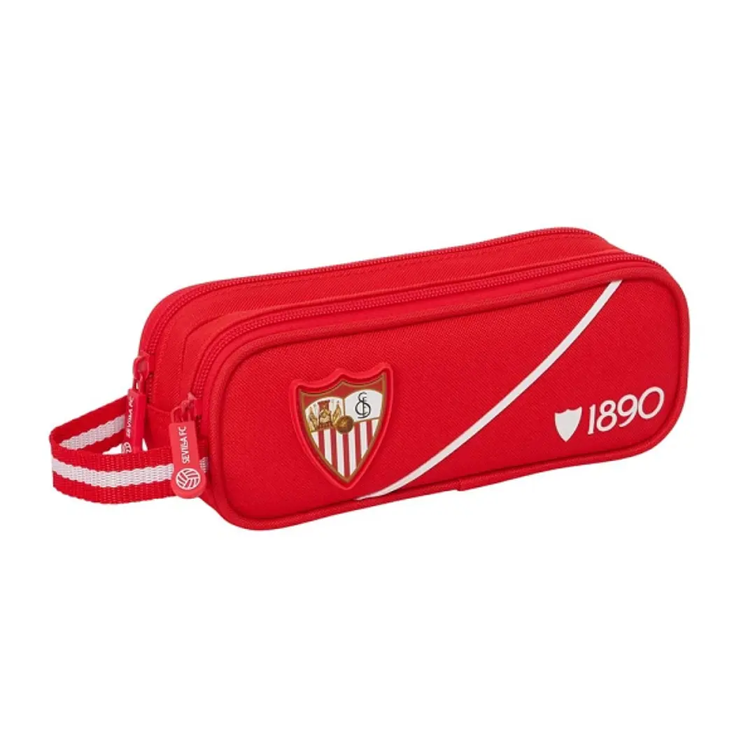 Safta Sevilla FC Portatodo - 2 Compartimentos con Cremallera - Asa Lateral - Capacidad 1L - 21x8x6cm - Color Rojo 1
