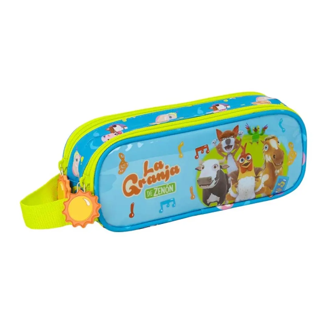 Safta la Granja de Zenon Portatodo - 2 Compartimentos con Cremallera - Asa Lateral - Capacidad 1L - 21x8x6cm - Color Azul y Amarillo 1
