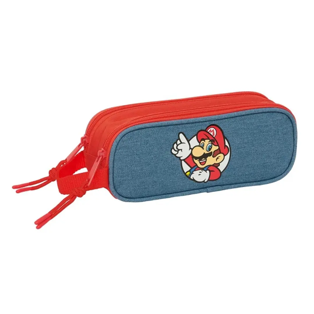 Safta Super Mario Portatodo - 2 Compartimentos con Cremallera - Asa Lateral - Capacidad 1L - 21x8x6cm - Color Rojo y Azul 1