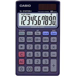 Casio SL-310TER+ Calculadora de Bolsillo - Pantalla LC Extragrande de 10 Digitos - Funcion Conversor de Euros - Color Azul Oscuro