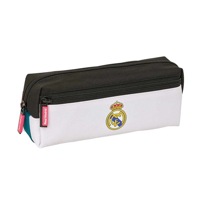 Safta Real Madrid Equipacion 26/27 Portatodo - 3 Compartimentos con Cremallera - Goma Elastica - Compacto - 22x8.5x6cm - Color Blanco y Negro 1