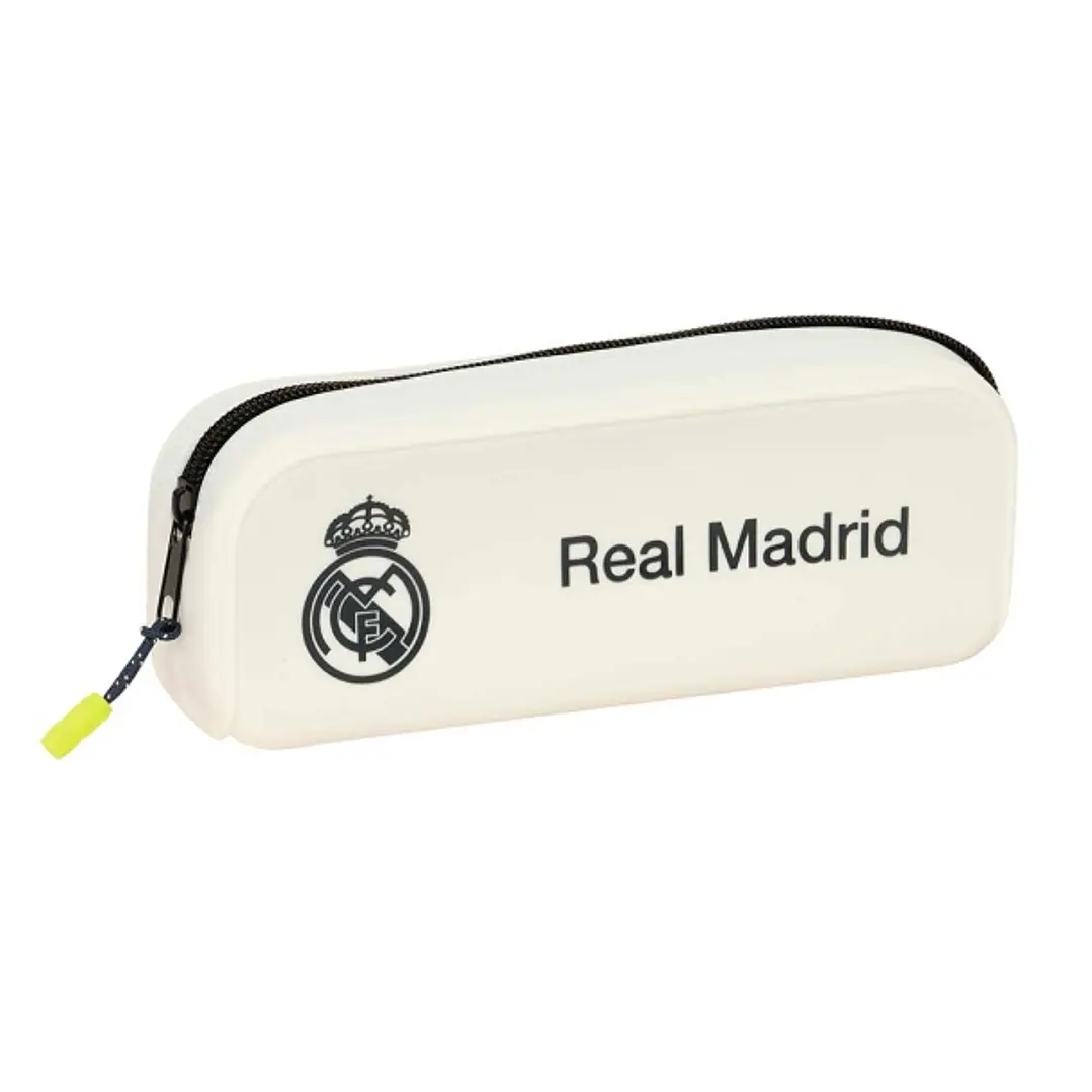 Safta Real Madrid Estuche Portatodo de 0.6L - 1 Compartimento - Silicona - Cierre con Cremallera - 18.5x7.5x5.5cm - Color Blanco 1