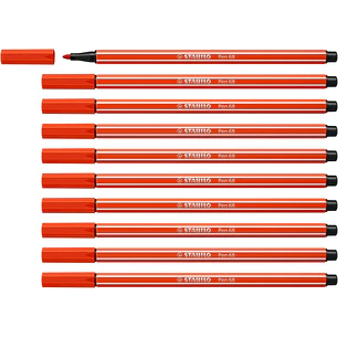 Stabilo Pen 68 Rotulador de Punta de Fibra - Trazo de 1mm aprox. - Tinta con Base de Agua - Color Rojo