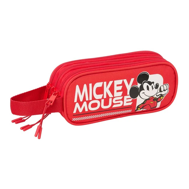 Safta Mickey and Friends Racing Portatodo - 3 Compartimentos con Cremallera - Asa Lateral - 21x8.5x7cm - Color Rojo 1