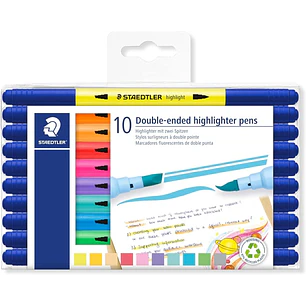 Staedtler Textsurfer Classic 362 Pack con 10 Marcadores Fluorescentes Doble Punta Biselada y Pincel - Secado Rapido - Tinta Base de Agua - Colores Sur