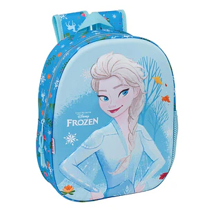 Safta Frozen 3D Mochila 3D - Portabotellas - Hombreras Acolchadas - Asa de Mano Superior - 27x33x10cm - Color Azul Claro