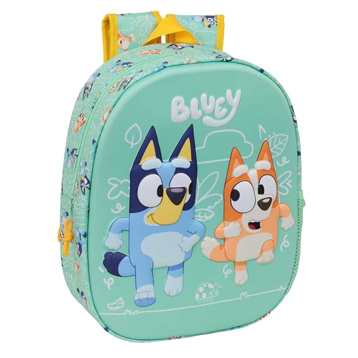 Safta Bluey Mochila 3D - Portabotellas - Hombreras Acolchadas - Asa de Mano Superior - 27x33x10cm - Color Menta 1