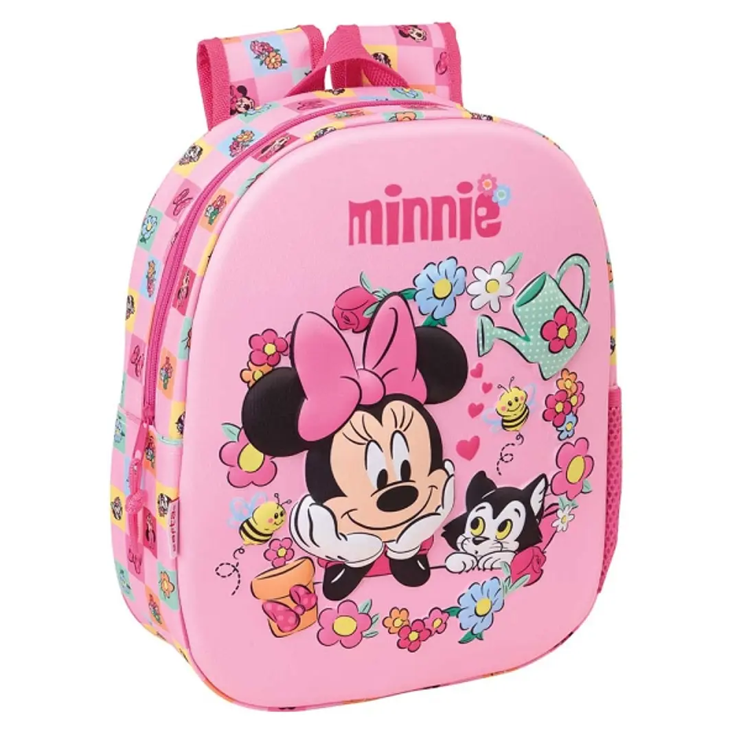 Safta Minnie Mouse Mochila 3D - Portabotellas - Hombreras Acolchadas - Asa de Mano Superior - 27x33x10cm - Color Rosa 1