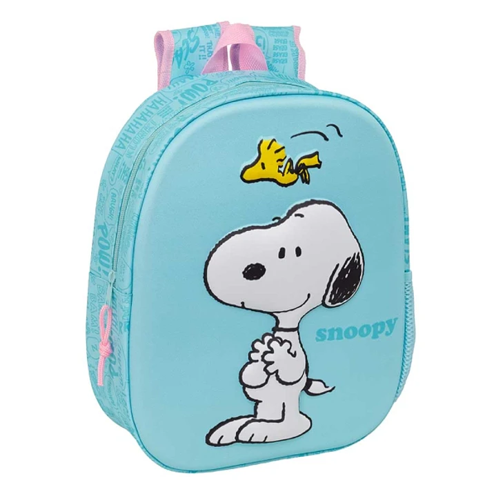Safta Snoopy Mochila 3D - Portabotellas - Hombreras Acolchadas - Asa de Mano Superior - 27x33x10cm - Color Azul Pastel 1