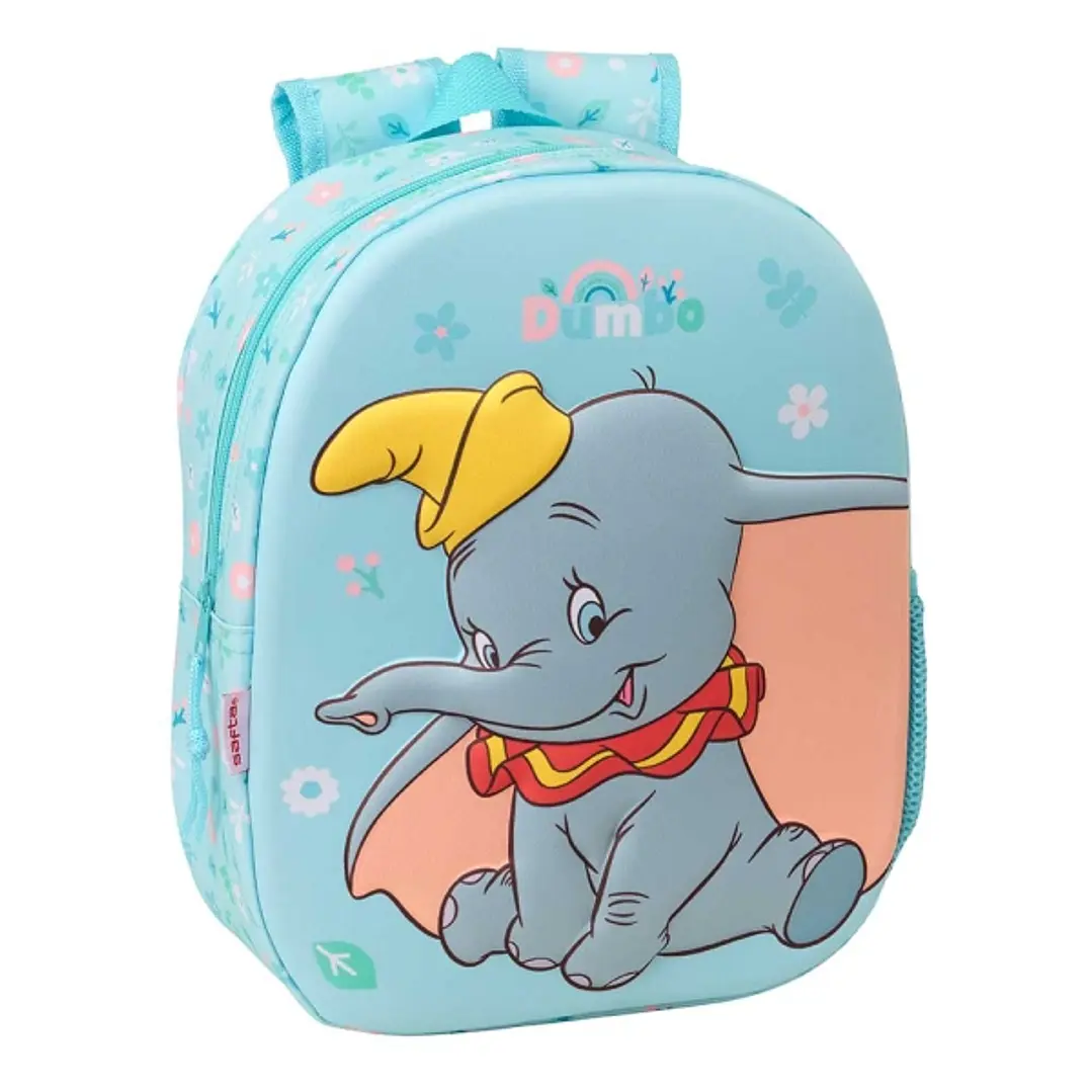 Safta Dumbo Mochila 3D - Portabotellas - Hombreras Acolchadas - Asa de Mano Superior - 27x33x10cm - Color Azul Pastel 1
