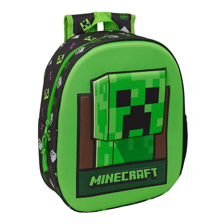Safta Minecraft Mochila 3D - Portabotellas - Hombreras Acolchadas - Asa de Mano Superior - 27x33x10cm - Color Verde y Negro 1