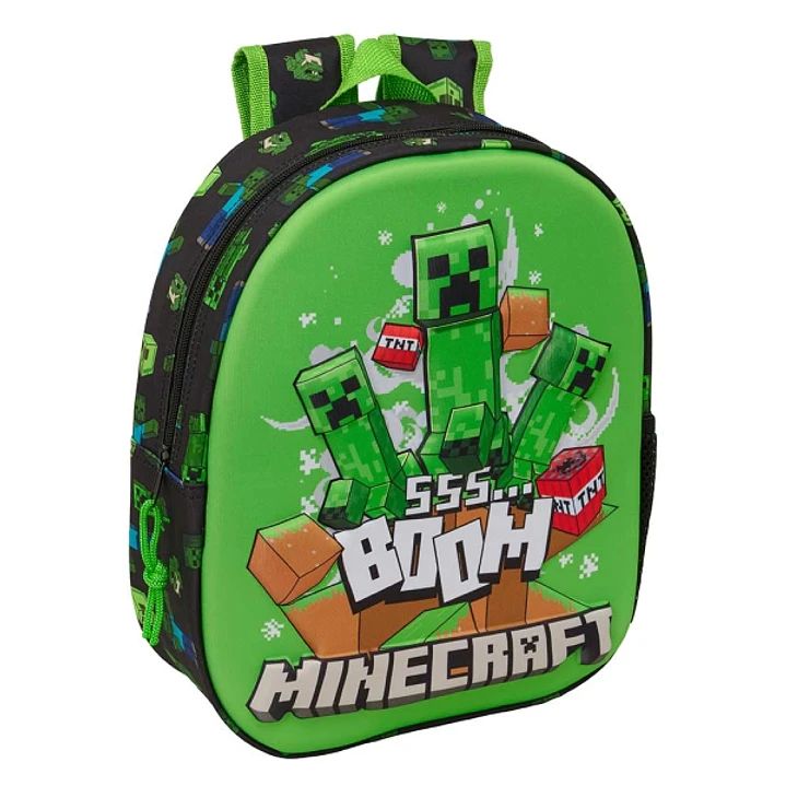 Safta Minecraft Boom Mochila 3D - Portabotellas - Hombreras Acolchadas - Asa de Mano Superior - 27x33x10cm - Color Verde y Negro 1