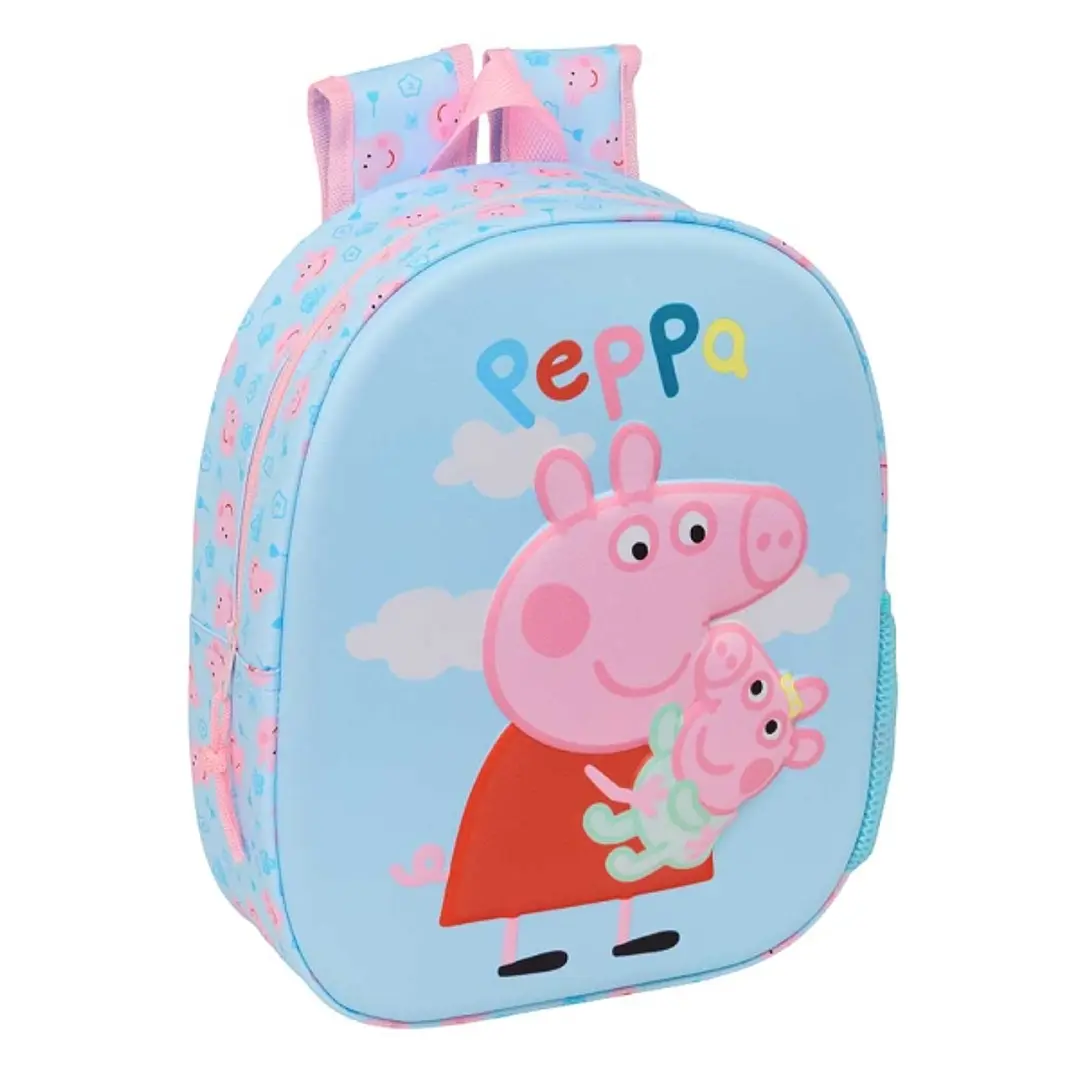 Safta Peppa Pig Mochila 3D - Portabotellas - Hombreras Acolchadas - Asa de Mano Superior - 27x33x10cm - Color Azul Pastel 1