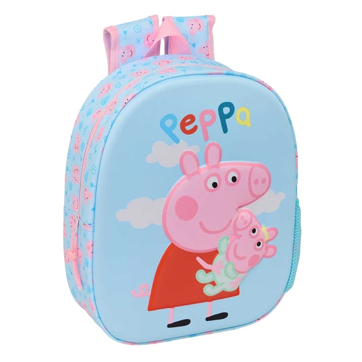 Safta Peppa Pig Mochila 3D - Portabotellas - Hombreras Acolchadas - Asa de Mano Superior - 27x33x10cm - Color Azul Pastel 1