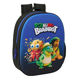 Safta Brainrot Mochila 3D - Portabotellas - Hombreras Acolchadas - Asa de Mano Superior - 27x33x10cm - Color Negro y Azul